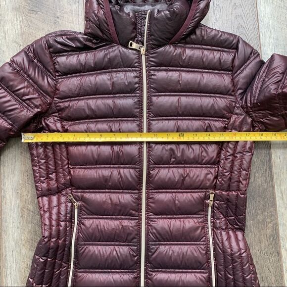 CALVIN KLEIN Hooded Packable Premium Down Puffer Coat Eggplant Wine XS - Picture 13 of 15